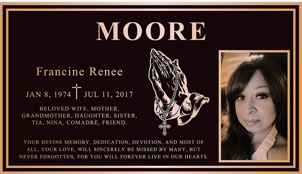 Buy Custom bronze memorial portrait plaques near me with 10-day service fast, cast bronze plaques. Largest woman owned Trusted bronze plaque company with FREE shipping, no additional cost for custom shapes, letters, and borders. We can make any size to fit your budget.  WE DON'T MISS DEADLINES!, outdoor memorial plaque